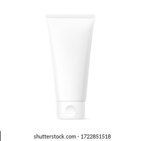 Blank plastic tube mockup for cosmetics with cap. Front view. Vector illustration isolated on white background. Can be use for your design, advertising, promo and etc. EPS10.	
