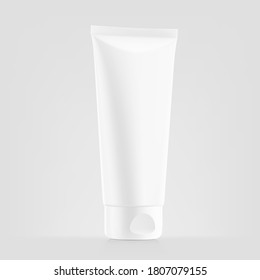 Blank plastic tube mockup for cosmetics with cap. Perspective view. Vector illustration. Can be use for your design, advertising, promo and etc. EPS10.	