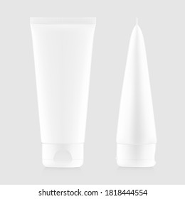 Blank plastic tube mockup for cosmetics with cap. Front view. Vector illustration. Can be use for your design, advertising, promo and etc. EPS10.	