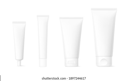 Blank plastic tube mockup for cosmetics with cap. Vector illustration isolated on white background. Can be use for your design, advertising, promo and etc. EPS10.