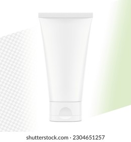 Blank plastic tube mockup for cosmetics with flip cap. Front view. Vector illustration isolated on white background. Can be use for your design, advertising, promo and etc. EPS10.