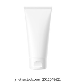 Molde de tubo de plástico em branco para cosméticos com tampa. Vista frontal. Ilustração vetorial isolada sobre fundo branco. Pode ser usado para o seu design, publicidade, promoção e etc. EPS10