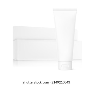 Blank plastic tube mockup with horizontal box. Vector illustration isolated on white background. Can be use for your design, advertising, promo and etc. EPS10.	