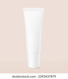 Blank plastic tube mockup for lip balm with cap. Front view. Vector illustration isolated on colour background. Can be use for your design, advertising, promo and etc. EPS10.