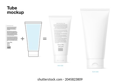 Blank plastic tube mockup with text. Front and rear view. Vector illustration isolated on white background. Can be use for your design, advertising, promo and etc. EPS10.	