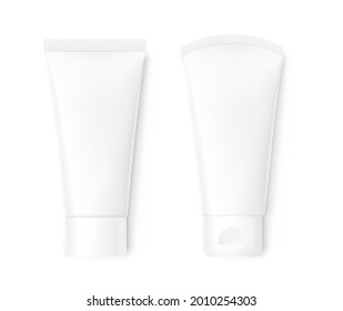 Blank plastic tube mockups. Front view. Vector illustration isolated on white background. Can be use for your design, advertising, promo and etc. EPS10.	