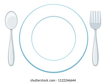 A blank plate with spoon and fork illustration