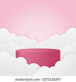 Blank podium decorate with clouds shape on pink background for Valentine's day, Vector illustration