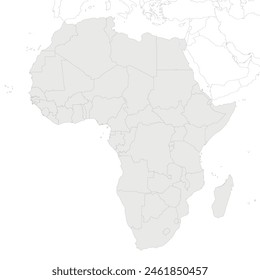 Blank Political Africa Map vector illustration isolated in white background. Editable and clearly labeled layers.