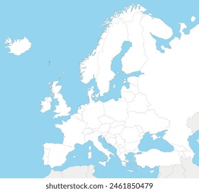 Blank Political Europe Map vector illustration with countries in white color. Editable and clearly labeled layers.