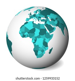 Blank political map of Africa. 3D Earth globe with turquoise blue map. Vector illustration.