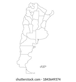 Blank political map of Argentina. Administrative divisions - provinces. Simple black outline vector map