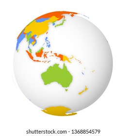 Blank political map of Australia. 3D Earth globe with colored map. Vector illustration.