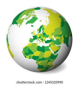 Blank political map of Europe. 3D Earth globe with green map. Vector illustration.