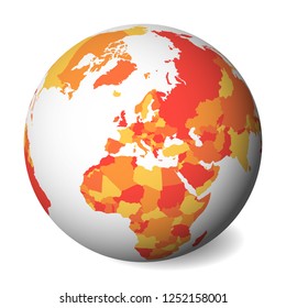 Blank political map of Europe. 3D Earth globe with orange map. Vector illustration.