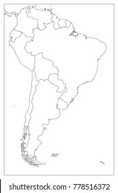 Blank political map of South America. Simple flat vector outline map.