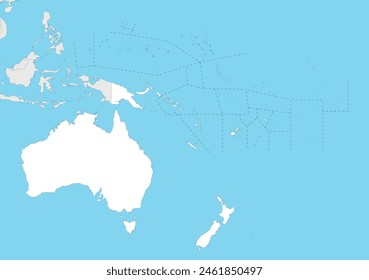 Blank Political Oceania Map Ilustración vectorial con países en color blanco. Capas editables y claramente etiquetadas.