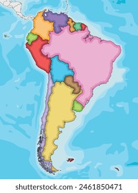 Blank Political South America Map vector illustration with different colors for each country. Editable and clearly labeled layers.