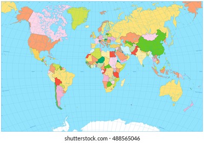 Blank political World Map detailed vector illustration.