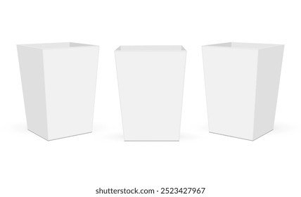 Blank Popcorn Boxes Mockups, Isolated On White Background, Front And Side View. Vector Illustration