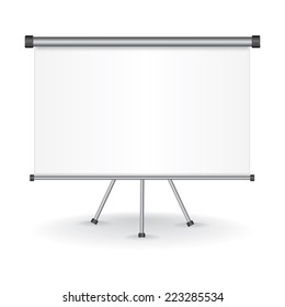 Blank portable projection screen over white background for design