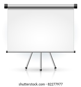 Blank Portable Projection Screen Over White Background For Design