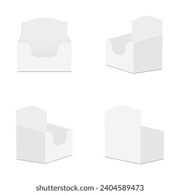 Blank POS DIsplay Boxes, Front, Side, Back View, Isolated On White Background. Vector Illustration