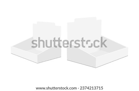 Blank POS Display Boxes Mockups, Side View, Isolated On White Background. Vector Illustration