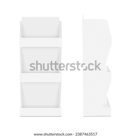 Blank POS Display Stand Mockup, Front And Side View, Isolated on White Background. Vector Illustration