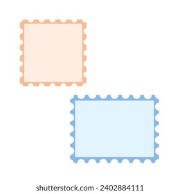 Blank post stamp, flat vector illustrations set isolated on white. Toothed border mailing postal sticker template.