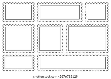Carimbo postal em branco. Formulário de quadro de correio, vintage vazio carimbo carimbo com borda perfurada, modelo de etiqueta de entrega de correio. ilustração vetorial eps 10.