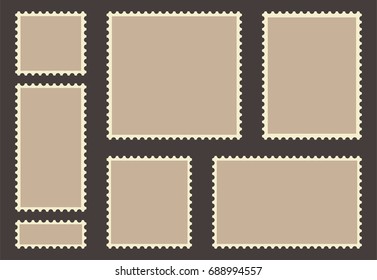 Blank post stamp set. Empty postage stamp. Vintage frames isolated on background. Vector