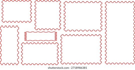 Conjunto de Bordas de Carimbo de Postagem em Branco, Vetor de Modelos de Quadro de Carimbo Postal