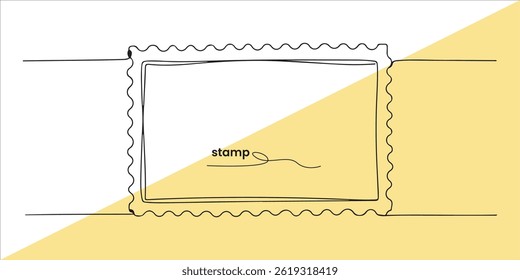 Blank postage stamp clean postage stamp continuous single line art drawing sketch on white background A pristine and unused postage stamp, showcasing a clean and unmarked surface