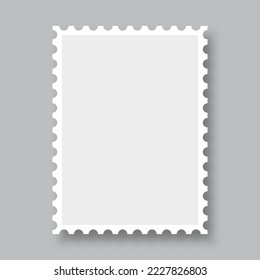 Blank postage stamp. Clean postage stamp template. Postage stamp border. Mockup postage stamp with shadow. Vector illustration