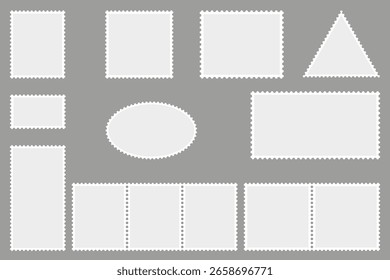 coleção de selos postais em branco, design plano, formas diferentes