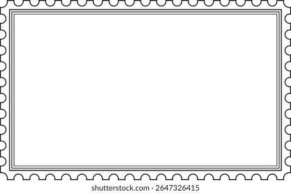 Blank postage stamp frame outline, rectangular border with wavy perforated edge. Vector template for text,mail, envelope, label, postal icon, philately, vintage design. frame copy space.