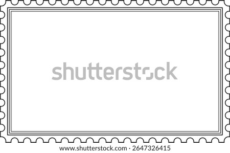 Blank postage stamp frame outline, rectangular border with wavy perforated edge. Vector template for text,mail, envelope, label, postal icon, philately, vintage design. frame copy space.