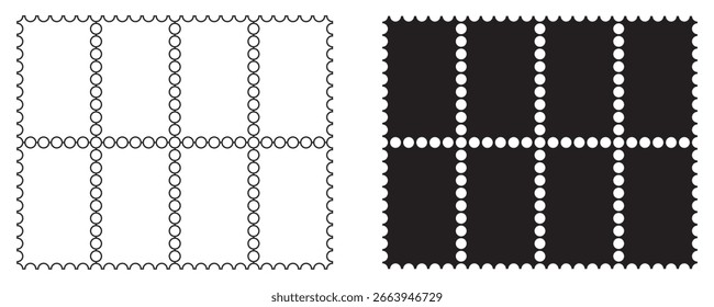 Blank postage stamp icon set. Outline and filled style
