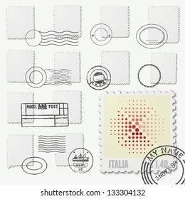 blank postage stamp irregular frames with postmarks