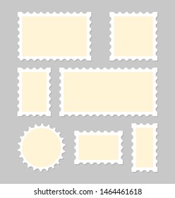 Blank postage stamp. Postcard collection. Postmark perforated paper. Retro style or old style. Vector illustration