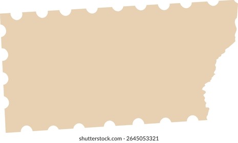 Uma silhueta em branco de selo postal com bordas rasgadas em um estilo de desenho animado. A imagem representa uma forma de carimbo com arestas irregulares com perfurações. Ilustração de vetor de desenhos animados.
