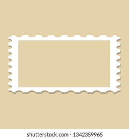 Blank postage stamp template isolated on beige background. Trendy postage stamp for label, sticker, app, mockup post stamp and wallpaper. Creative art concept, vector illustration