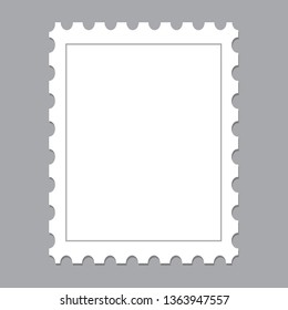 Blank postage stamp template isolated on gray background. Trendy postage stamp for label, sticker, app, mockup post stamp and wallpaper. Creative art concept, vector illustration