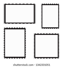 Blank postage stamp template set isolated on white background. Collection of trendy postage stamps for label, sticker, app, post stamp and wallpaper. Creative art concept, vector illustration
