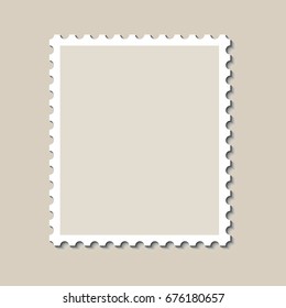 Blank postage stamp template with shadow. Vector illustration.