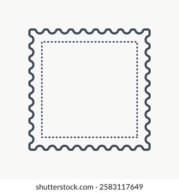 Blank postage stamp template with a square shape and wavy edges. Ideal for designing custom stamps. Stamp outline with wavy edges for creative projects. Travel element vector illustration.