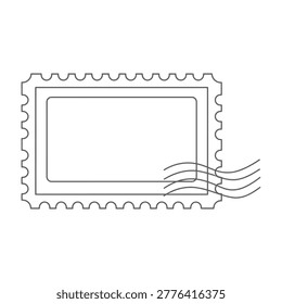 a blank postage stamp with wavy edges and lines indicating it has been licked or moistened