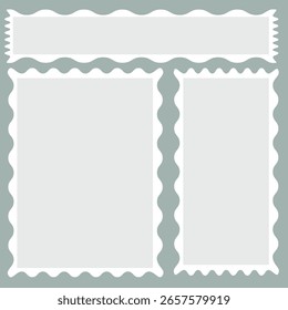 Vetor de bordas de carimbos de postagem em branco definido. Carimbos de correio maquete com fundo transparente. Realistic trendy post selos definido, Carimbos de carta com bordas perfuradas. eps10 11