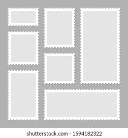 Blank postage stamps collection. Sticky paper stamp. Vector illustration.